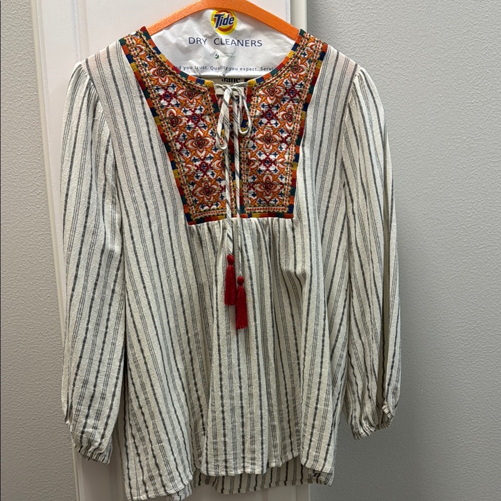 Savanna Jane Embroidered Striped Women's Top L